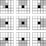 <b>Figure 2.</b> The  Nagao 7-pixel neighborhoods.