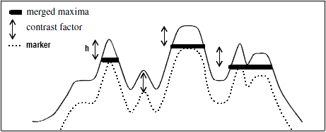 <b> Figure 1.</b> One-dimensional example of a reconstruction by dilation